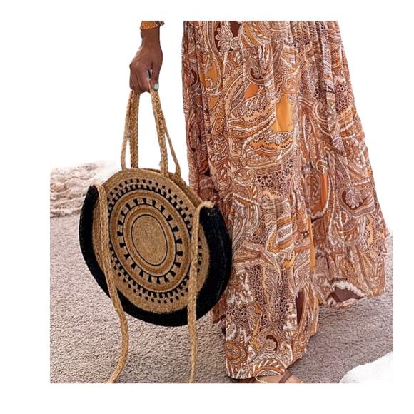 NEW Woven Moroccan HANDBAG 16” Round Crossbody Shoulder Purse Shanty Corporation - Picture 9 of 11